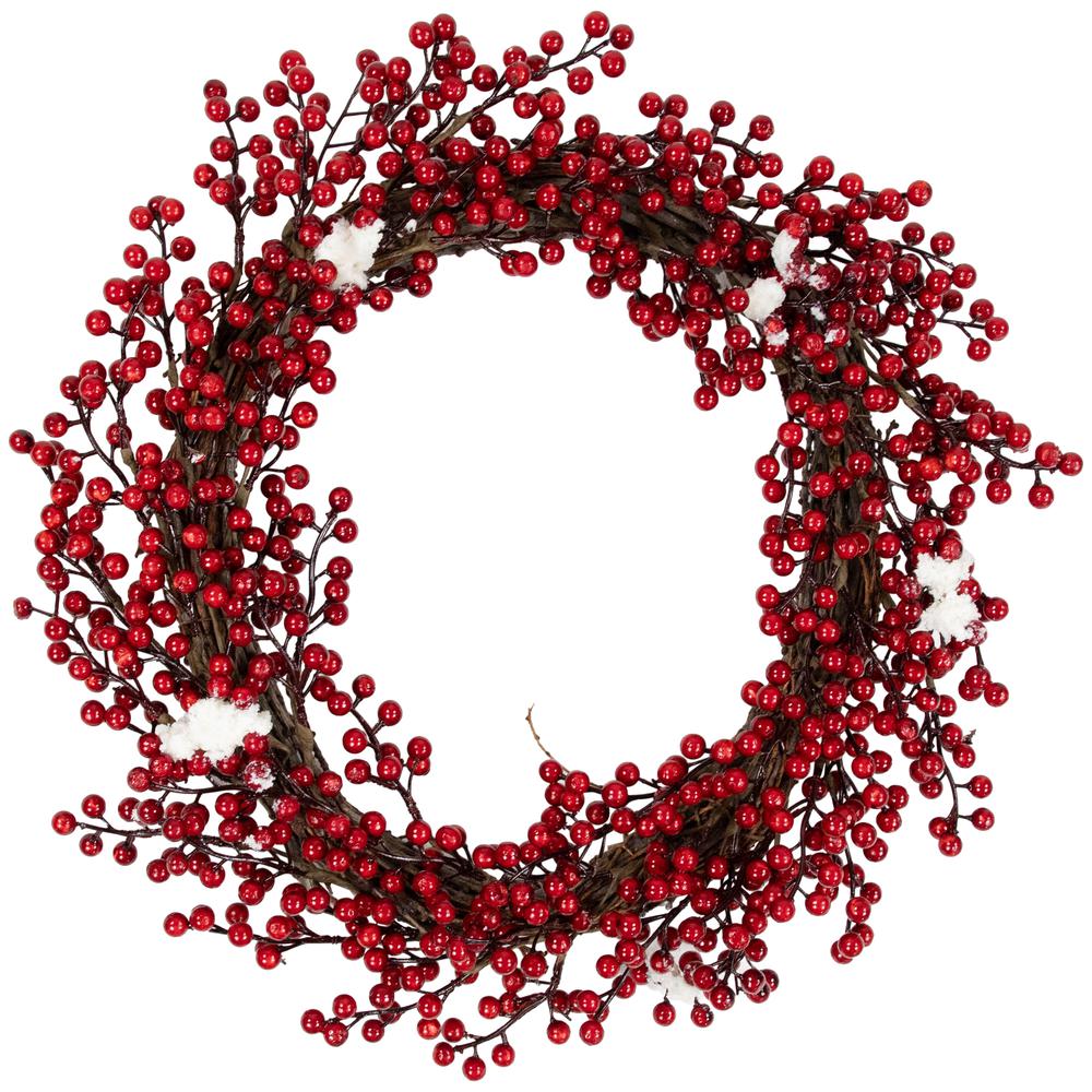 Red Berry with Frosted Accents Artificial Christmas Wreath  18-Inch  Unlit. Picture 1