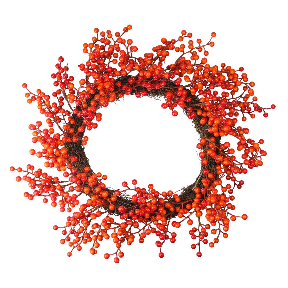 Red and Orange Artificial Berry Artificial Thanksgiving Wreath - 18-Inch  Unlit. The main picture.