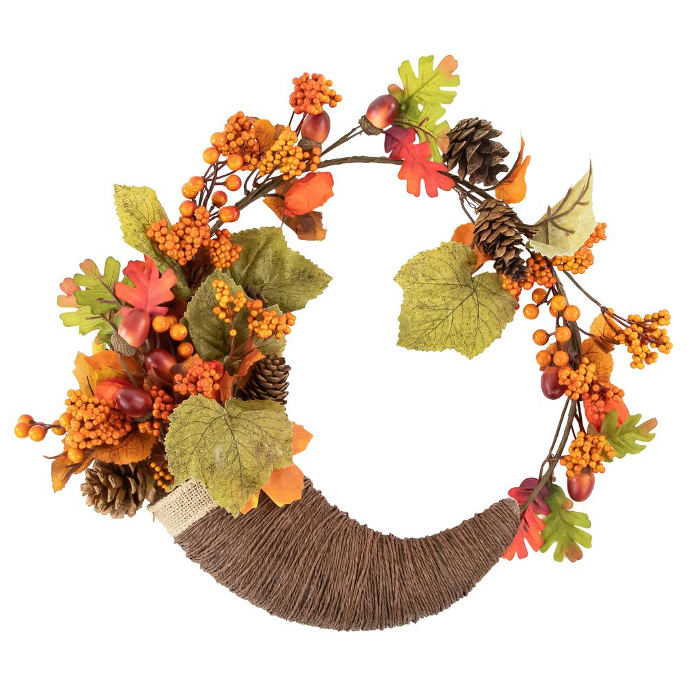 Brown and Orange Leaves and Berries Fall Harvest Wreath  20-Inch. Picture 1