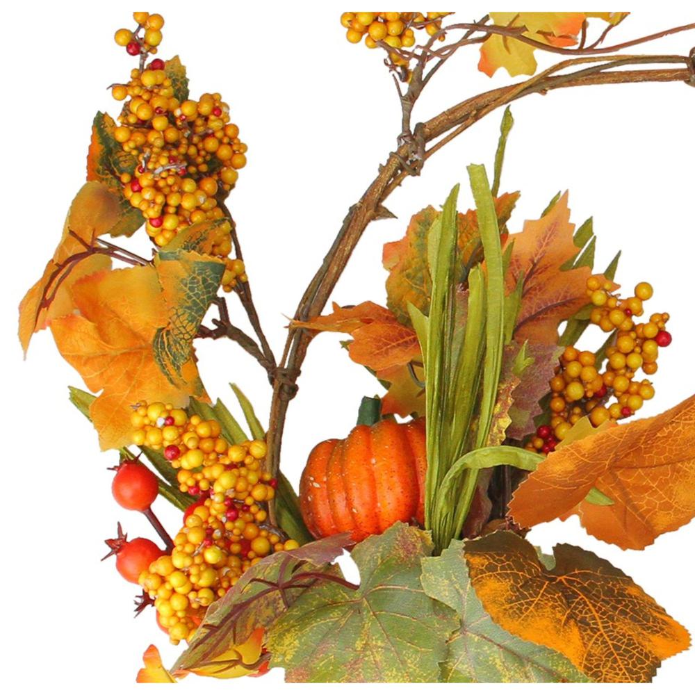 Fall Leaves  Berries and Pumpkins Artificial Thanksgiving Cornucopia Wreath - 18-Inch  Unlit. Picture 3