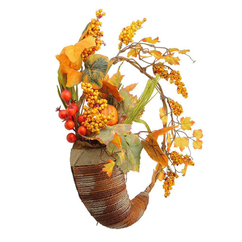 Fall Leaves  Berries and Pumpkins Artificial Thanksgiving Cornucopia Wreath - 18-Inch  Unlit. Picture 2