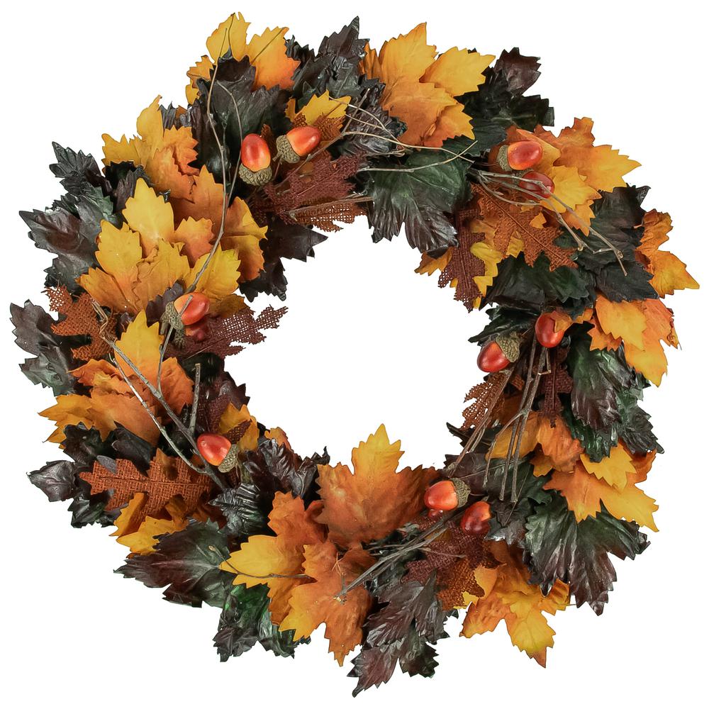 Brown and Green Autumn Harvest Artificial Leaves Wreath - 20 Inch  Unlit. Picture 1