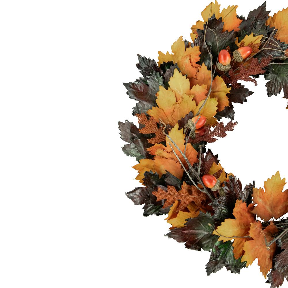 Brown and Green Autumn Harvest Artificial Leaves Wreath - 20 Inch  Unlit. Picture 2