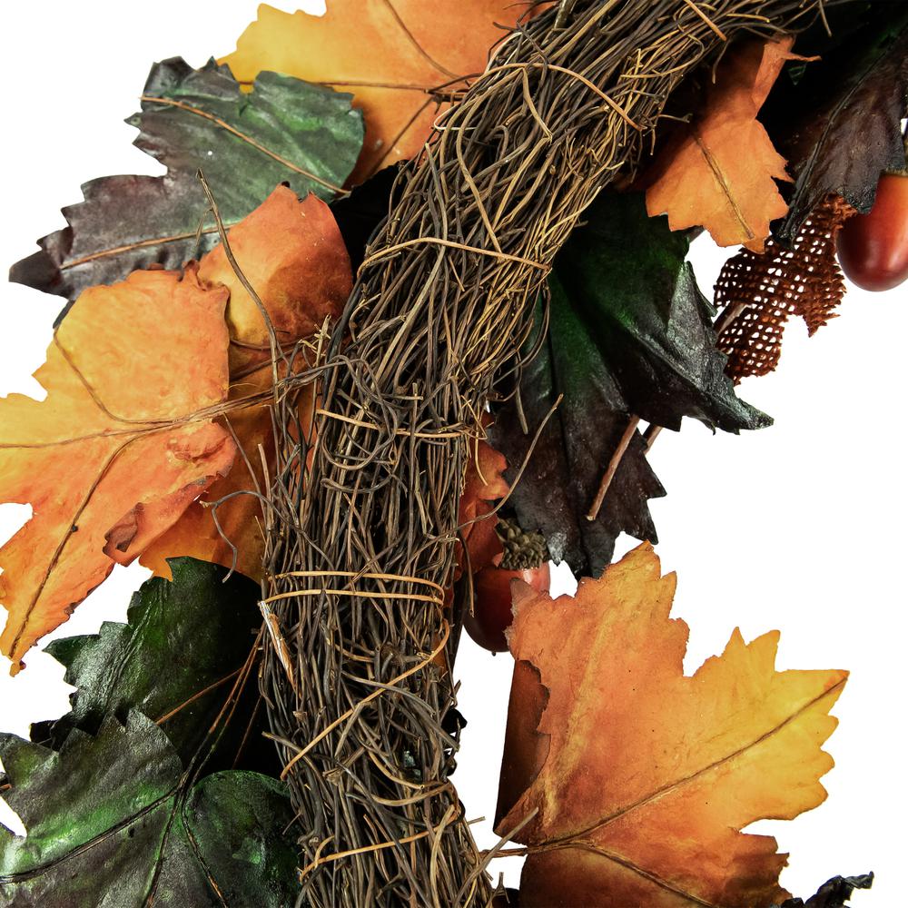 Brown and Green Autumn Harvest Artificial Leaves Wreath - 20 Inch  Unlit. Picture 4