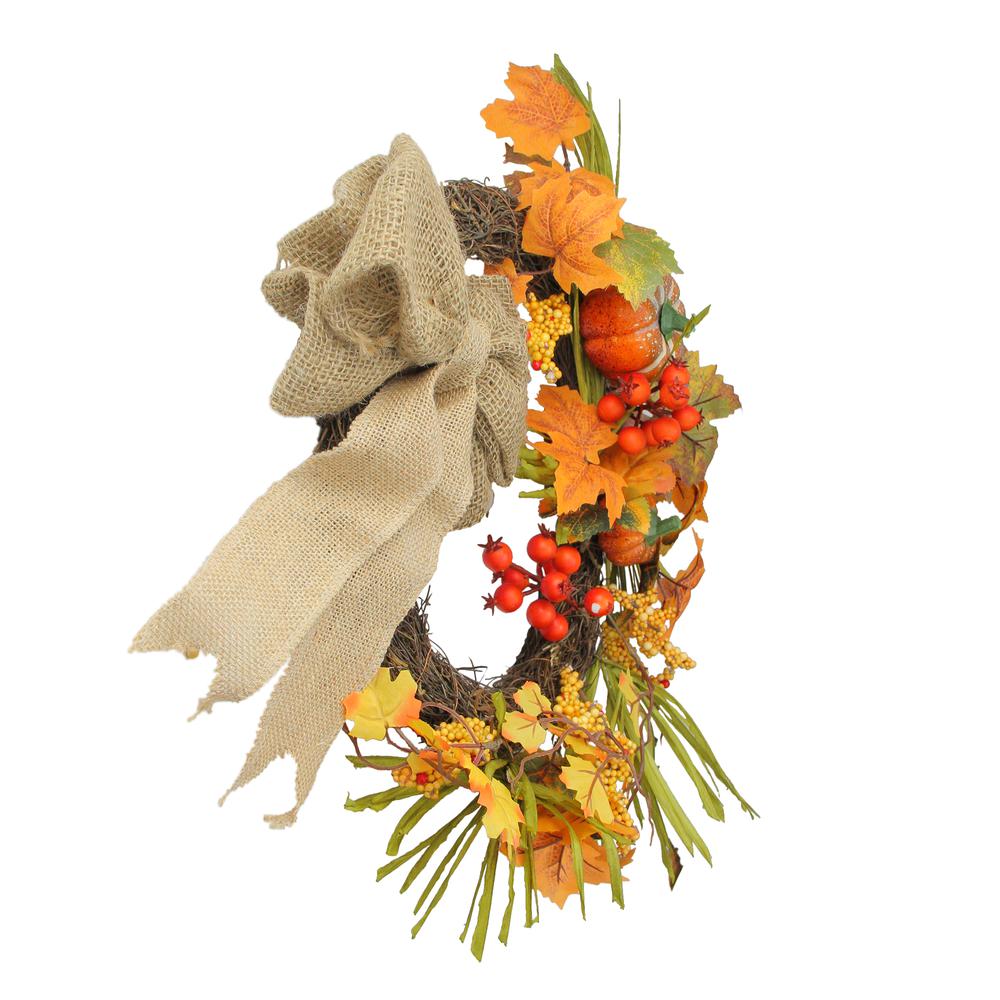 Orange Pumpkins and Berries with Bow Artificial Wreath - 20-Inch  Unlit. Picture 4