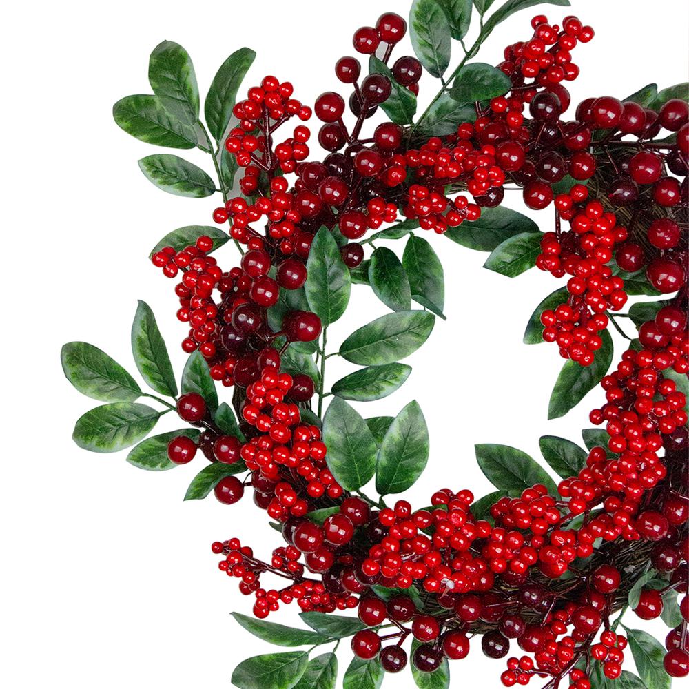 Red Berries and Two-Tone Green Leaves Christmas Wreath - 18-Inch Unlit. Picture 3