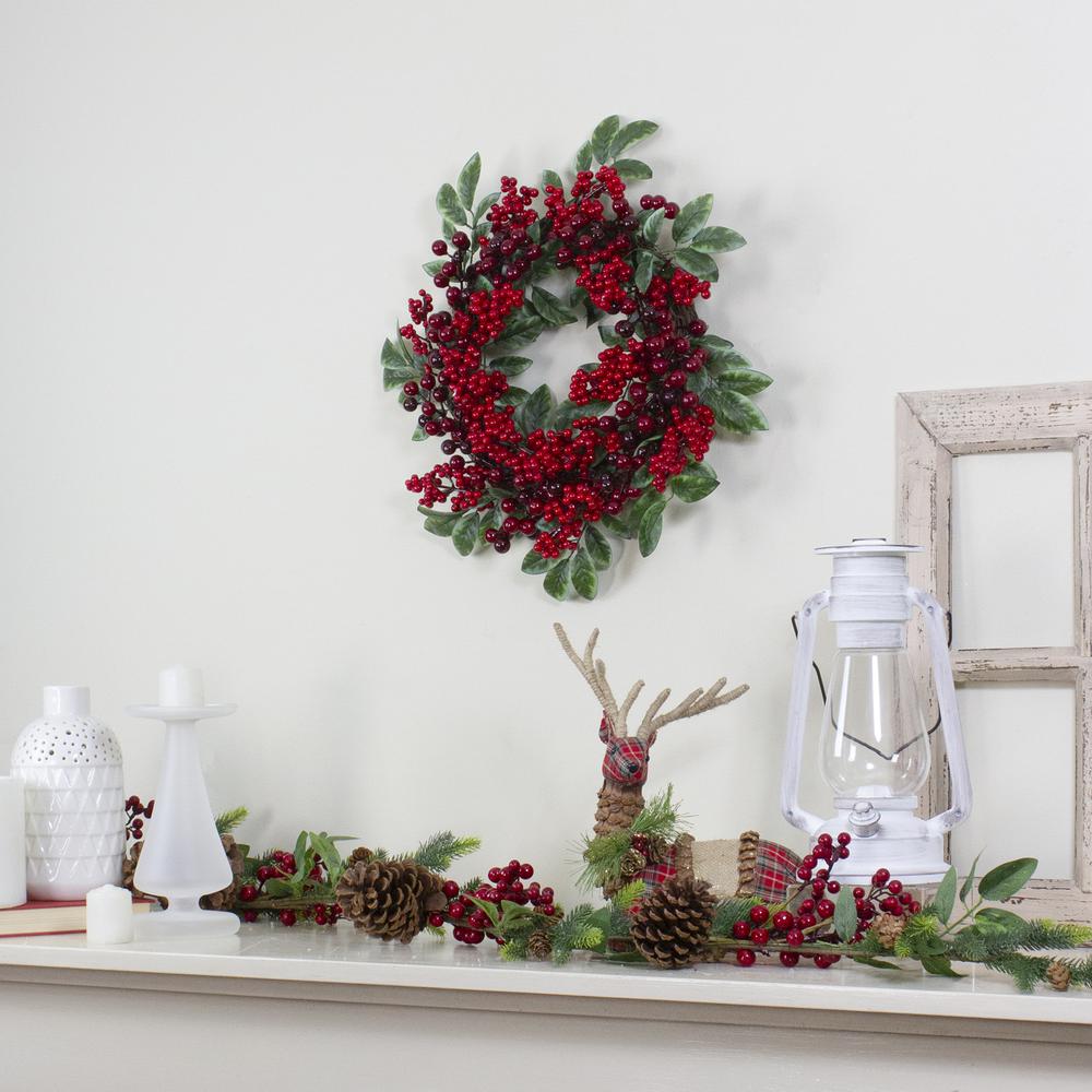 Red Berries and Two-Tone Green Leaves Christmas Wreath - 18-Inch Unlit. Picture 2