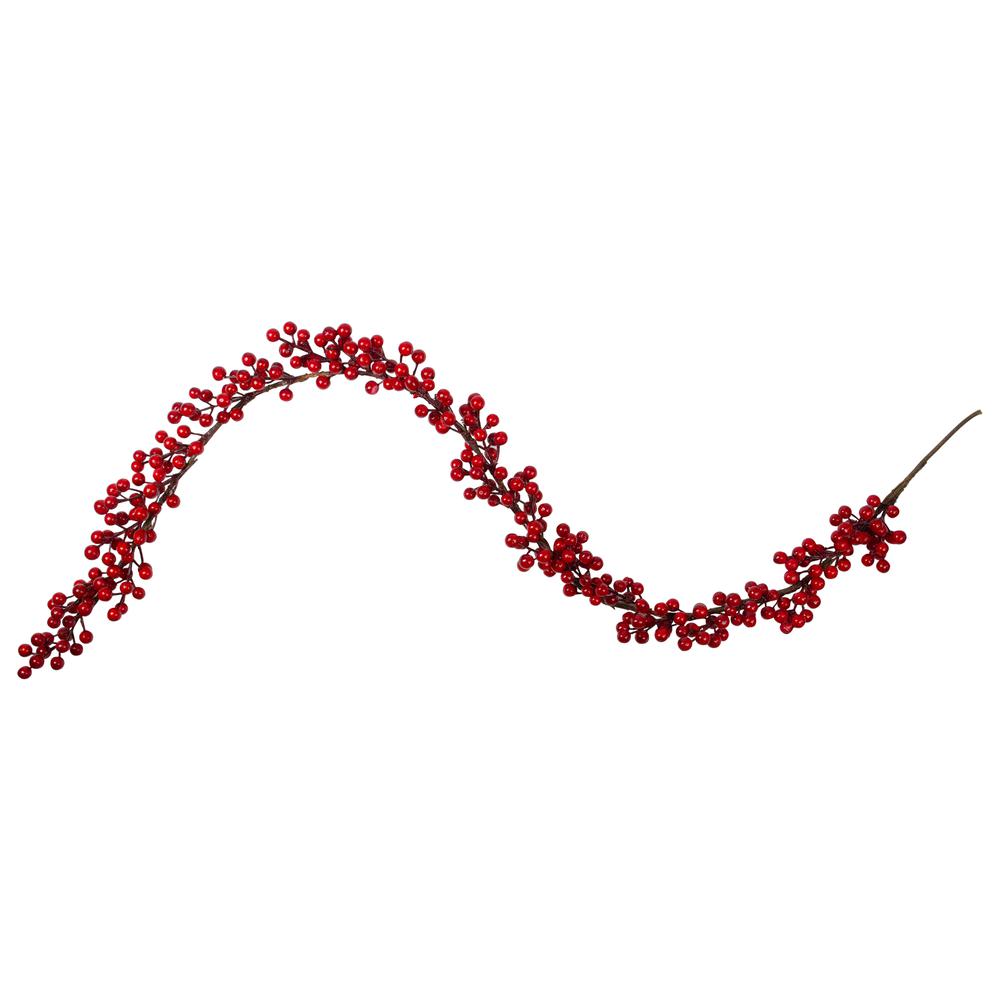5' Shiny Red Berries Artificial Twig Christmas Garland - Unlit. The main picture.