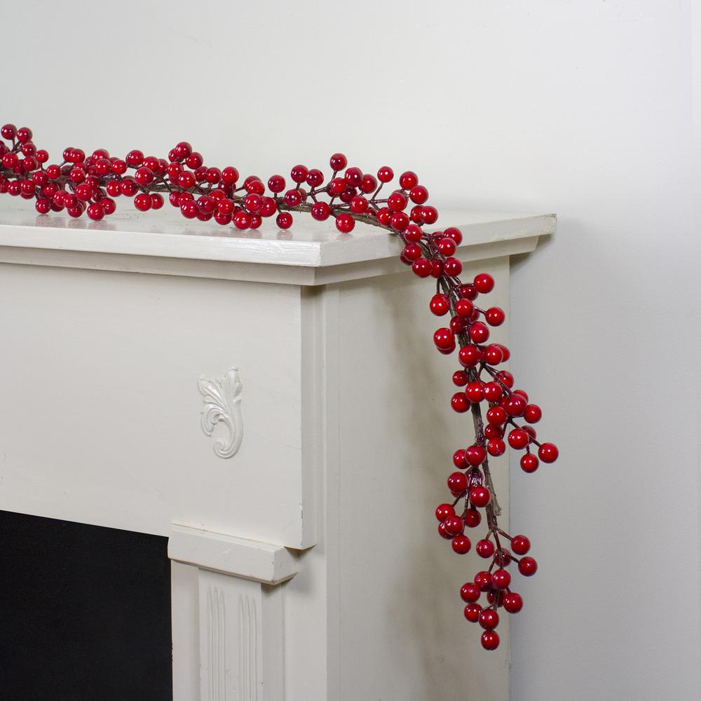 5' Shiny Red Berries Artificial Twig Christmas Garland - Unlit. Picture 2