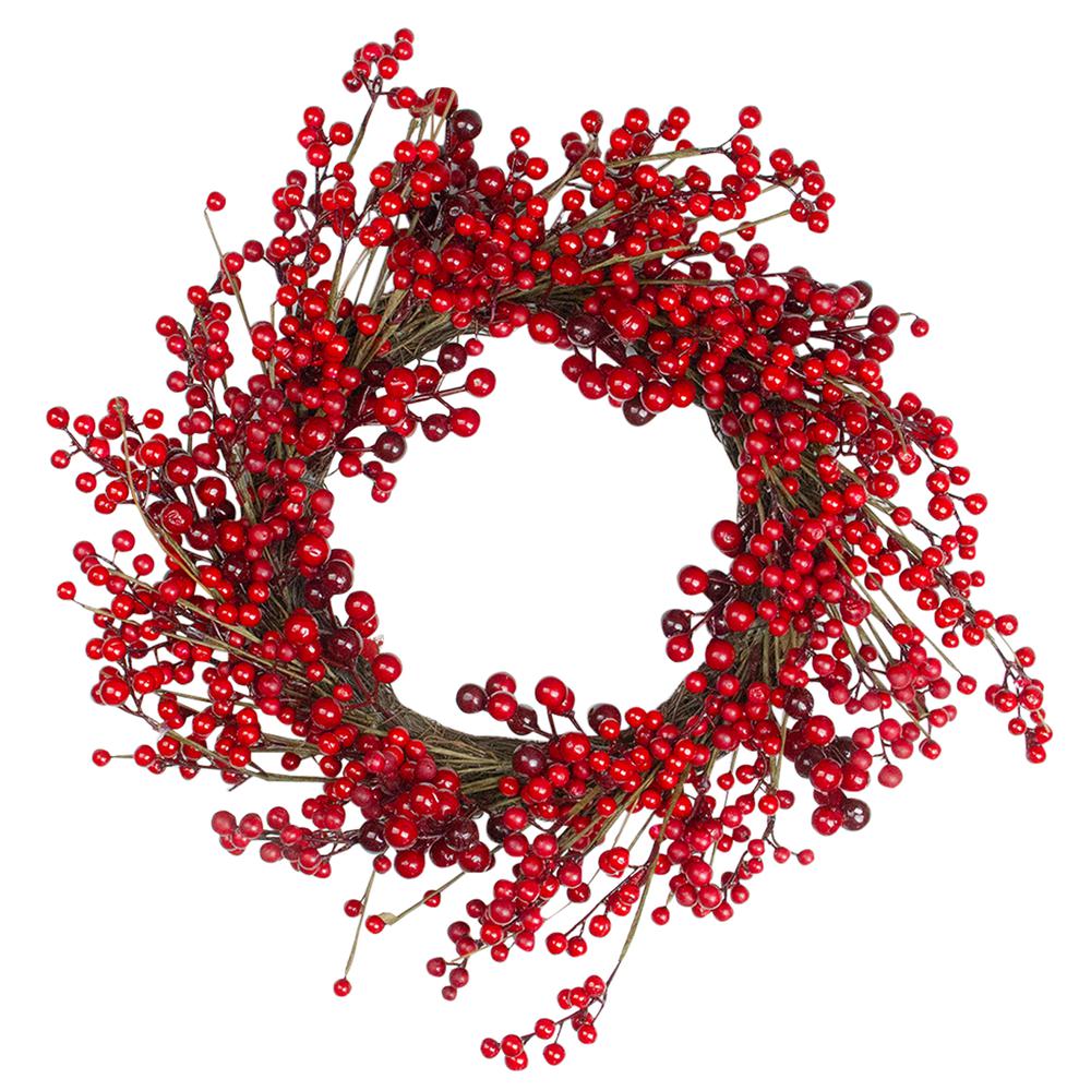 Red Berry Artificial Christmas Twig Wreath - 20-Inch  Unlit. Picture 1