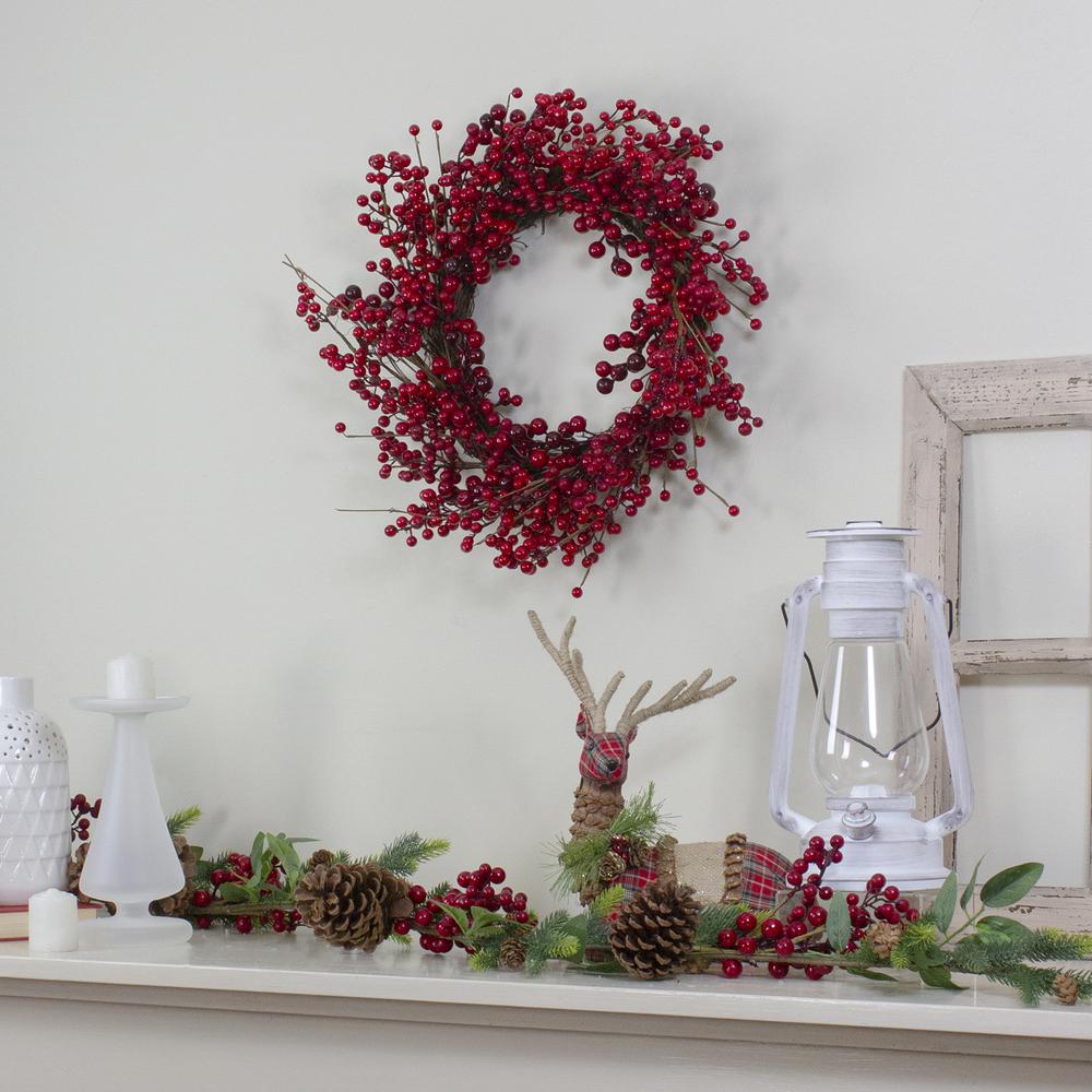 Red Berry Artificial Christmas Twig Wreath - 20-Inch  Unlit. Picture 2