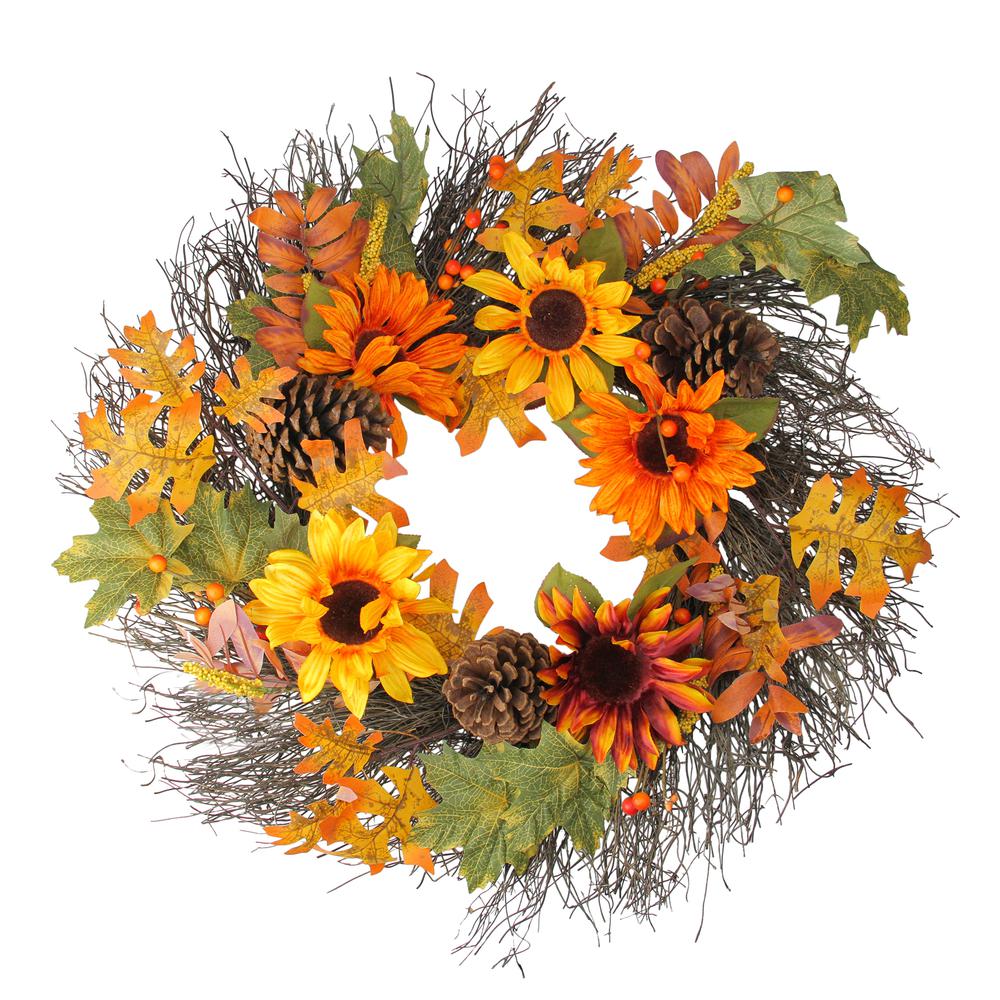 Sunflowers and Pine Cones Fall Artificial Thanksgiving Wreath - 24-Inch  Unlit. Picture 1