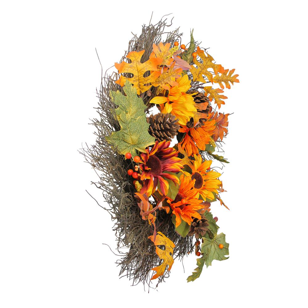 Sunflowers and Pine Cones Fall Artificial Thanksgiving Wreath - 24-Inch  Unlit. Picture 2