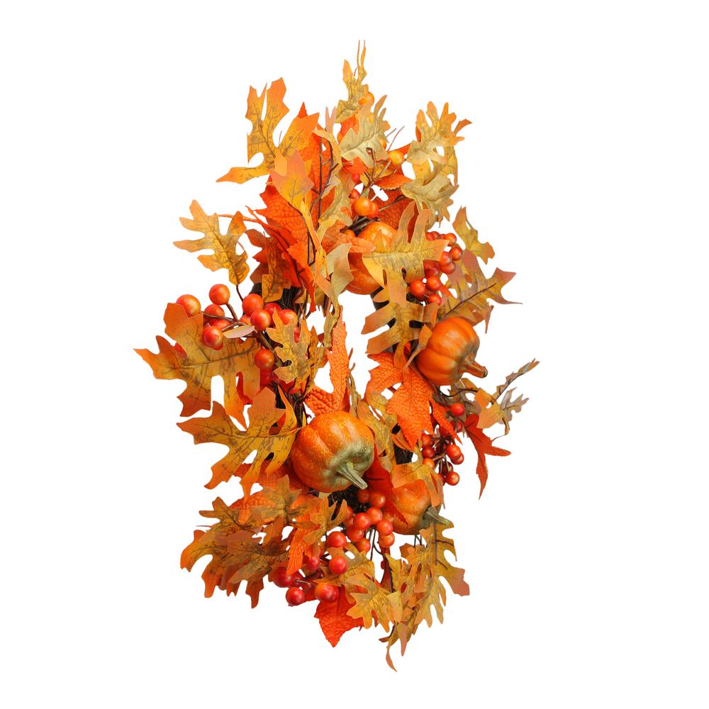 Fall Leaves  Pumpkins and Berries Artificial Thanksgiving Wreath  22-Inch  Unlit. Picture 2