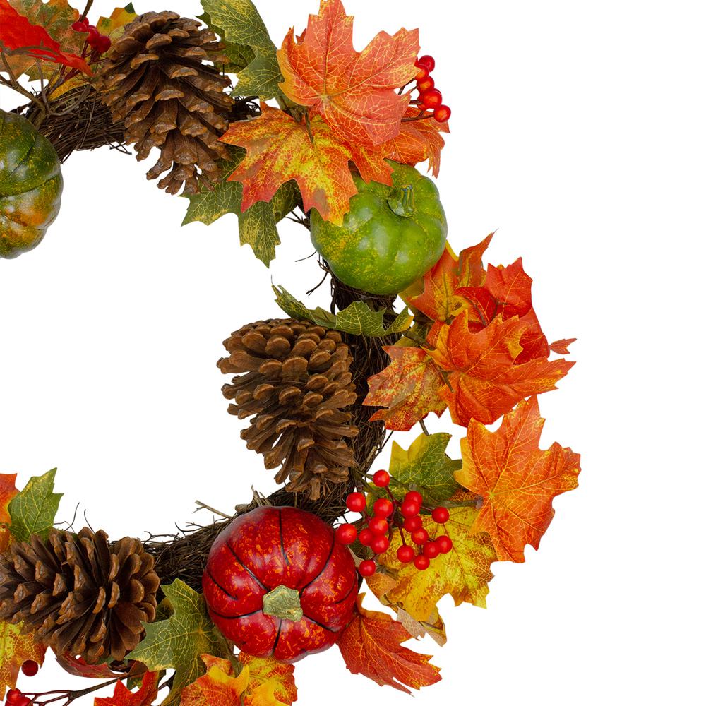 Leaves  Pine Cones and Pumpkins Artificial Fall Harvest Wreath - 20-Inch  Unlit. Picture 3