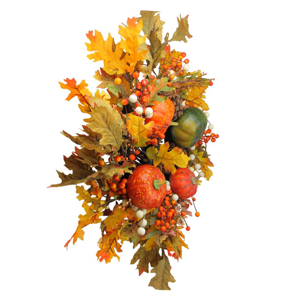 Fallen Leaves with Pine Cones and Pumpkins Artificial Thanksgiving Wreath  Orange 24-Inch. Picture 2