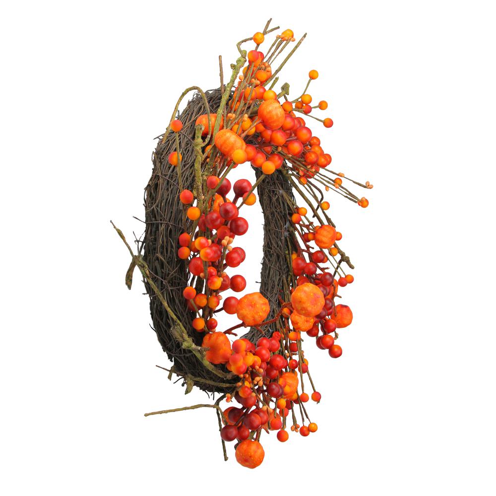 Red and Orange Fall Berry and Mini Pumpkin Artificial Thanksgiving Wreath - 20-Inch  Unlit. Picture 2