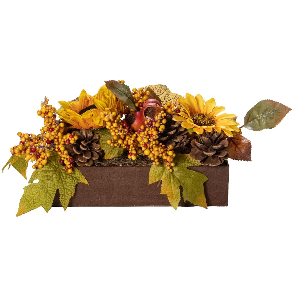 10" Yellow and Brown Sunflowers and Leaves Fall Harvest Floral Arrangement. Picture 1