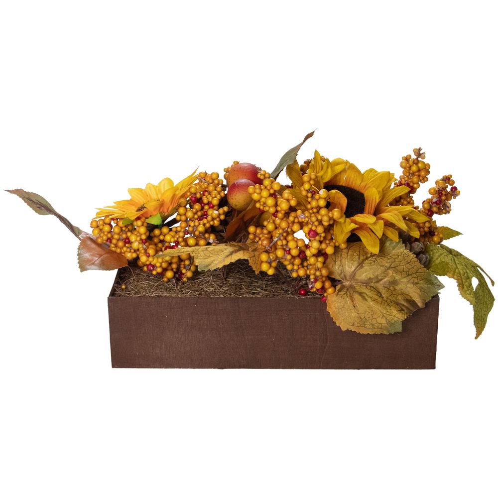 10" Yellow and Brown Sunflowers and Leaves Fall Harvest Floral Arrangement. Picture 4