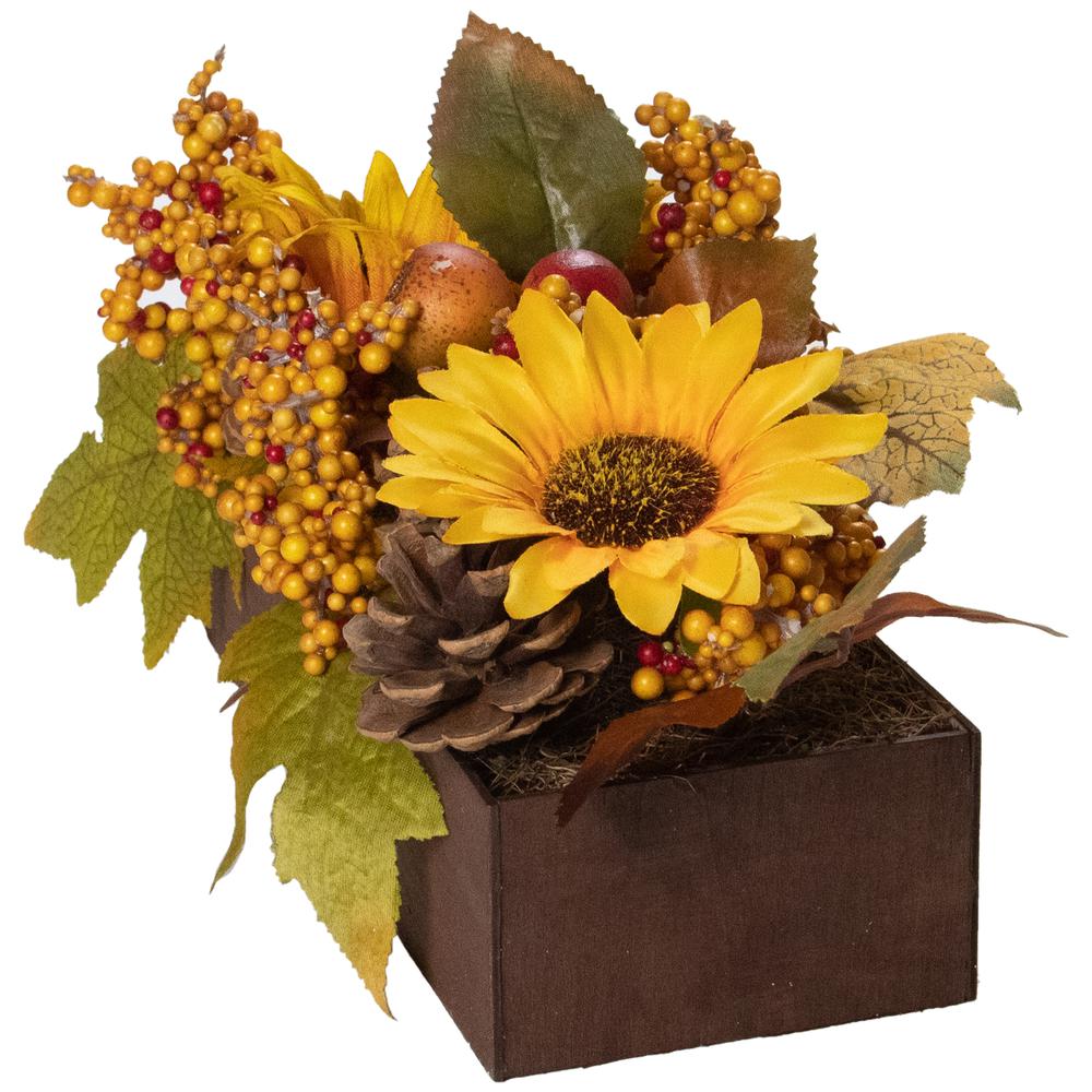 10" Yellow and Brown Sunflowers and Leaves Fall Harvest Floral Arrangement. Picture 3