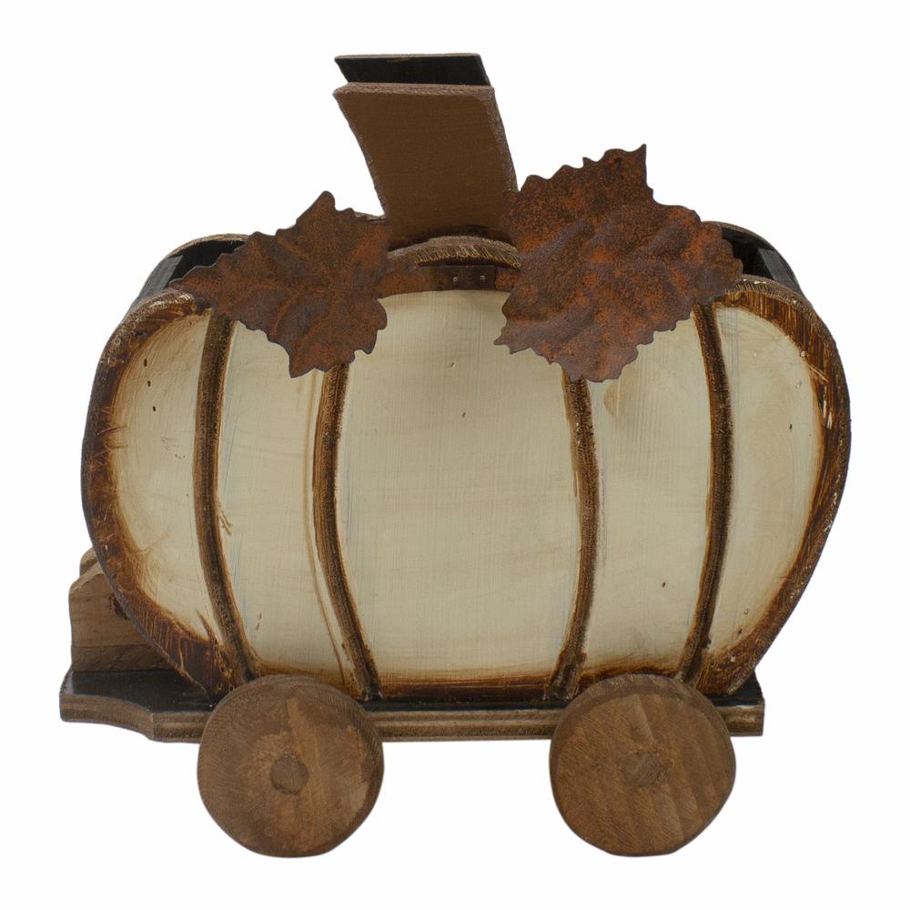 10.5" Fall Harvest Wooden Pumpkin Cart Tabletop Decoration. Picture 1