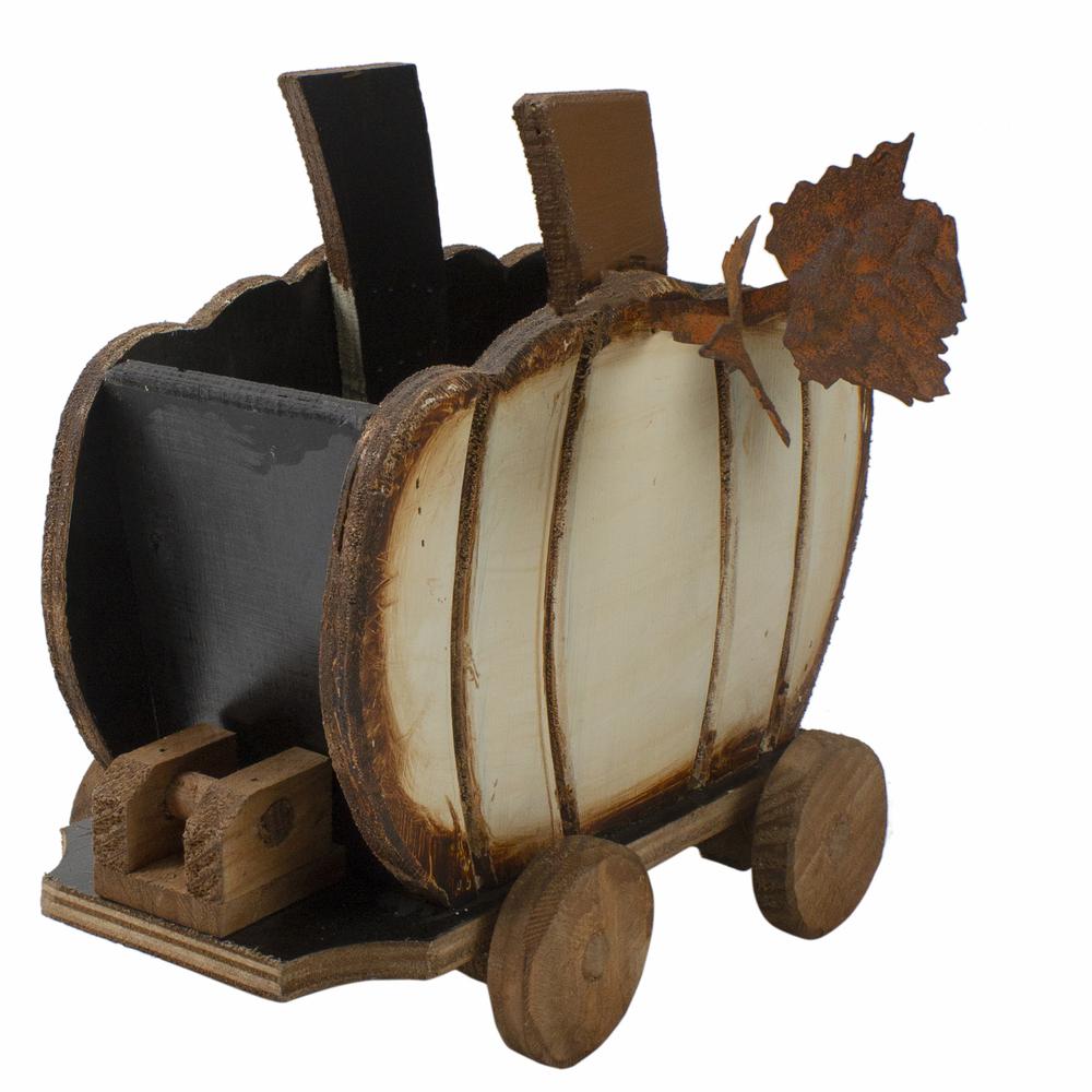 10.5" Fall Harvest Wooden Pumpkin Cart Tabletop Decoration. Picture 2