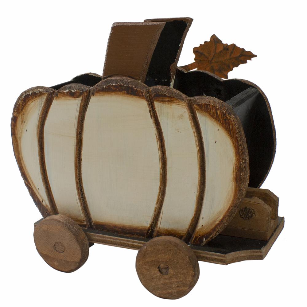 10.5" Fall Harvest Wooden Pumpkin Cart Tabletop Decoration. Picture 3