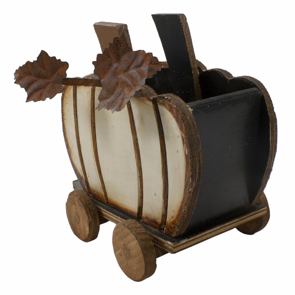 10.5" Fall Harvest Wooden Pumpkin Cart Tabletop Decoration. Picture 4