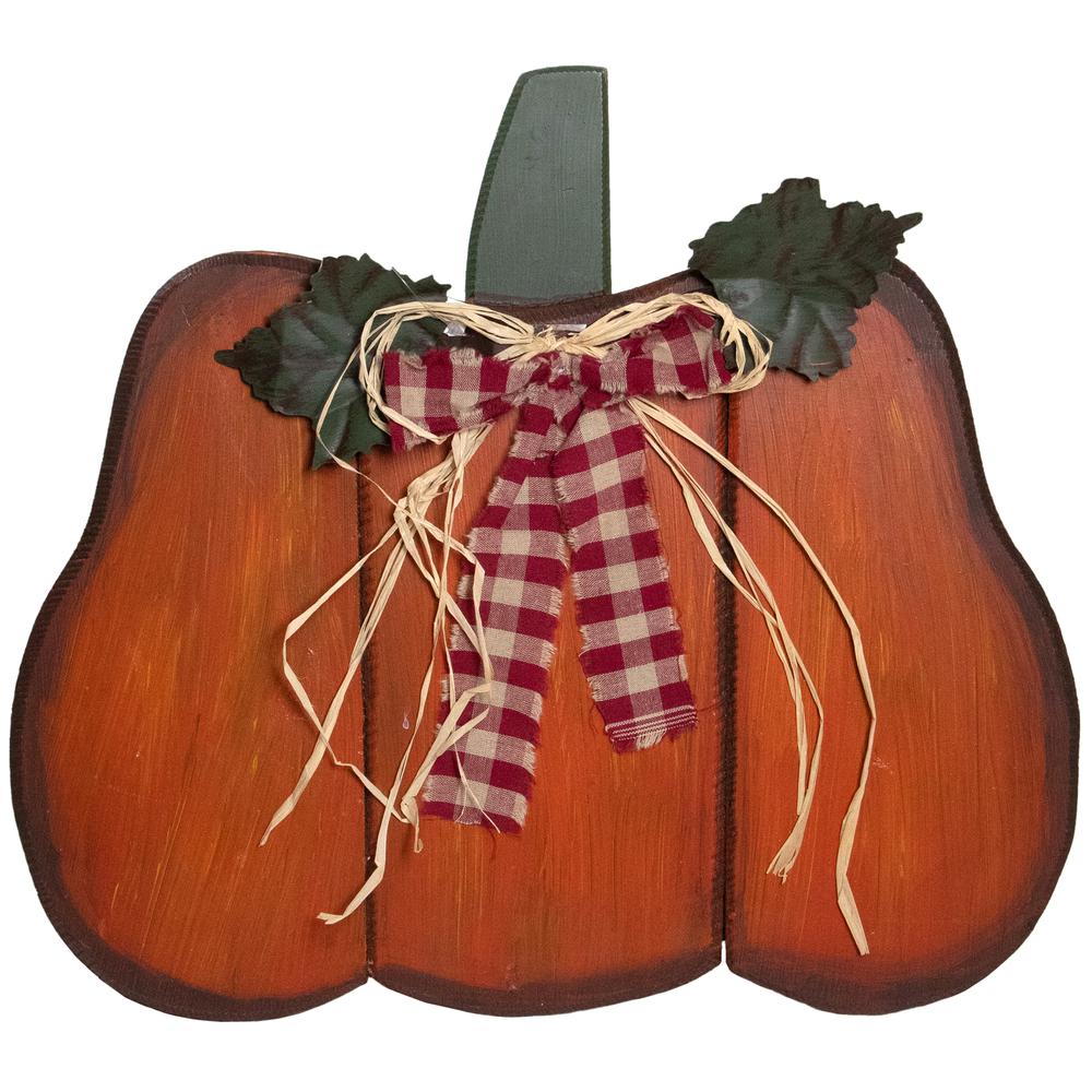 10" Green and Orange Fall Harvest Wood Pumpkin. Picture 1