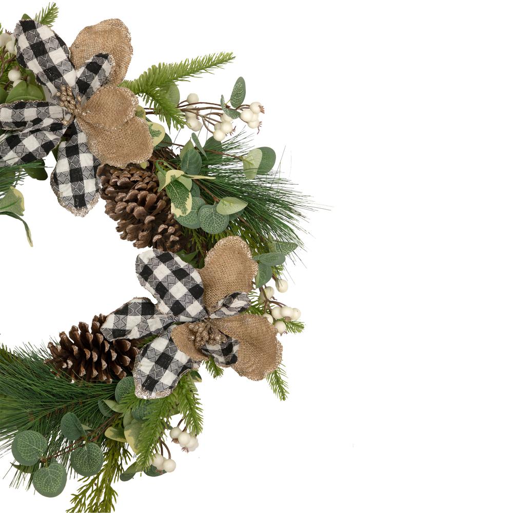 Magnolia and Frosted Pine Cones Artificial Christmas Wreath -  22-Inch  Unlit. Picture 4