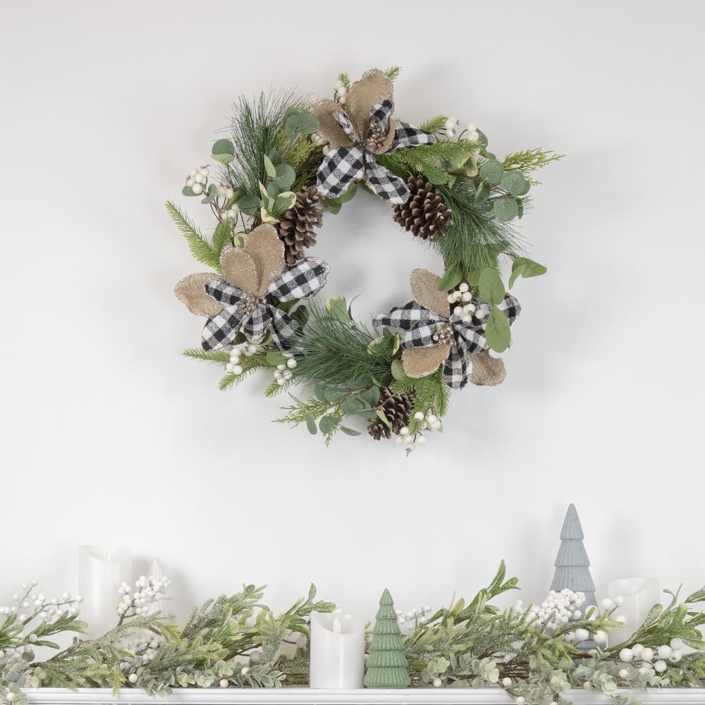 Magnolia and Frosted Pine Cones Artificial Christmas Wreath -  22-Inch  Unlit. Picture 2
