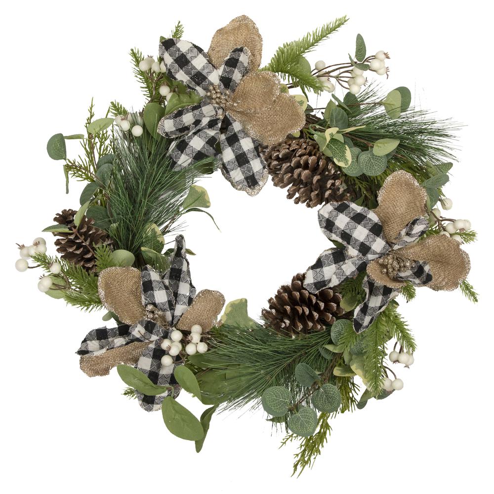 Magnolia and Frosted Pine Cones Artificial Christmas Wreath -  22-Inch  Unlit. Picture 1