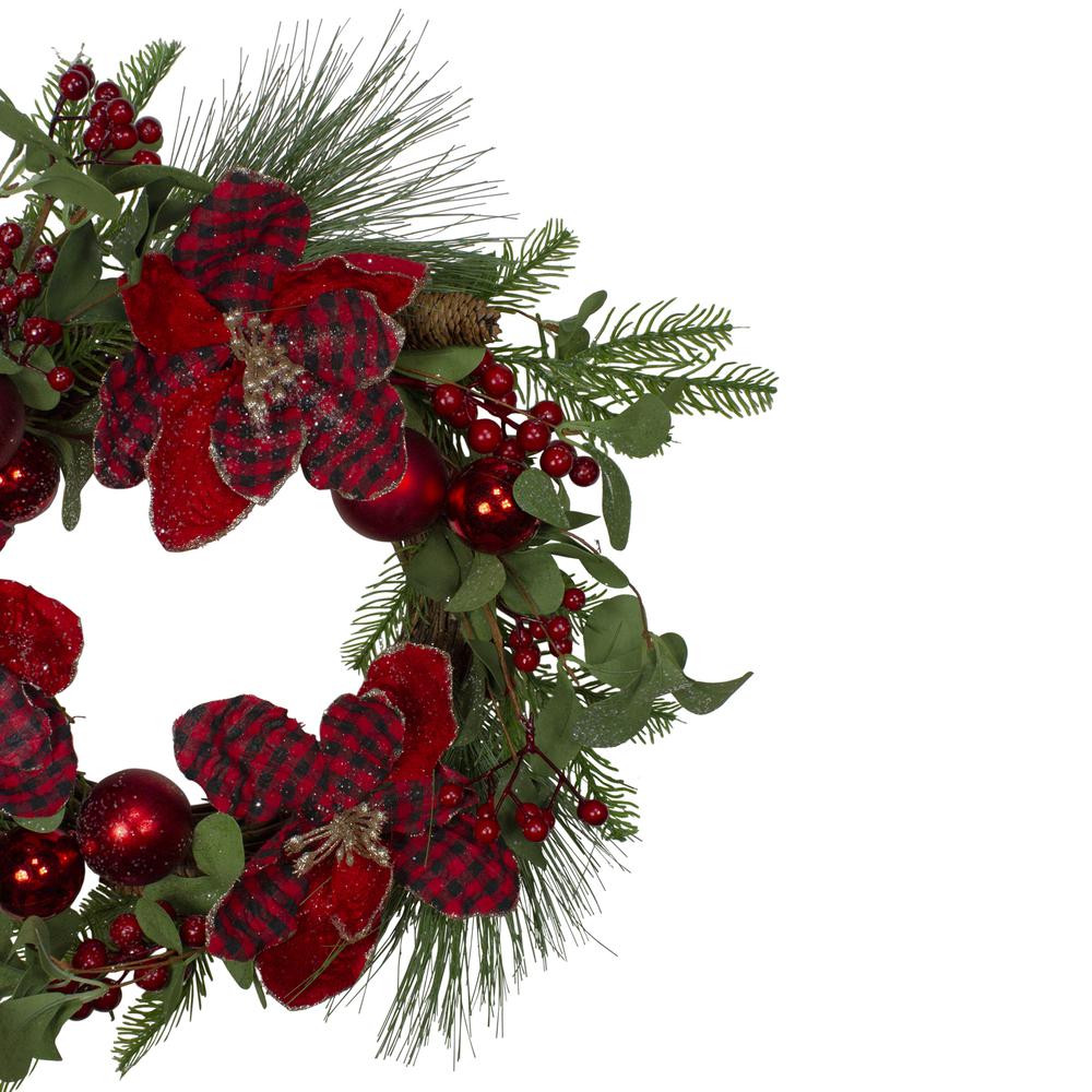 Magnolia and Red Berries Artificial Christmas Wreath - 22-Inch  Unlit. Picture 7