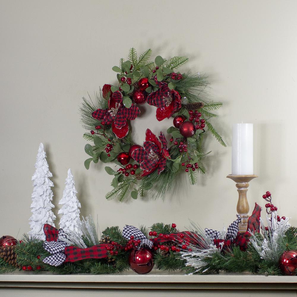 Magnolia and Red Berries Artificial Christmas Wreath - 22-Inch  Unlit. Picture 2