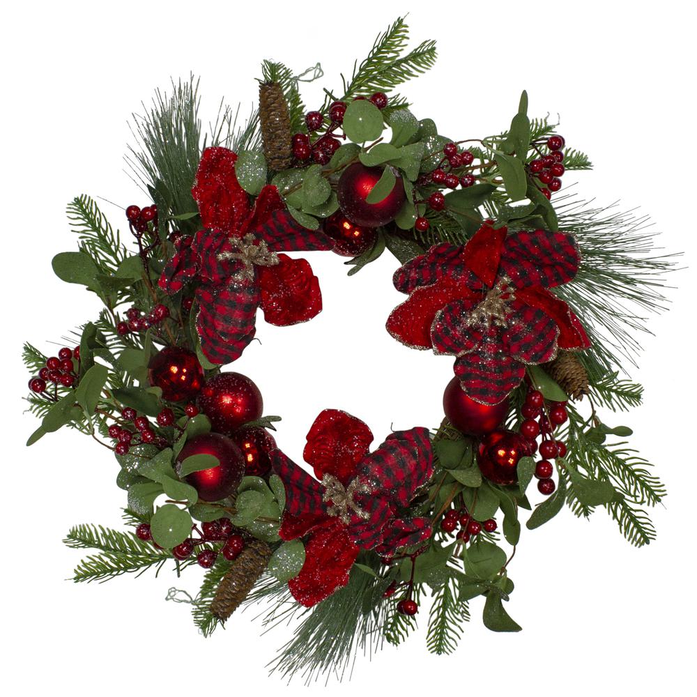 Magnolia and Red Berries Artificial Christmas Wreath - 22-Inch  Unlit. Picture 1