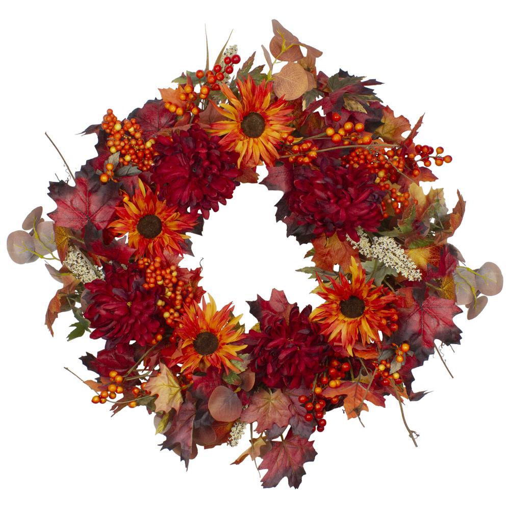 Leaves and Flowers Fall Harvest Wreath - 24-Inch  Unlit. Picture 1