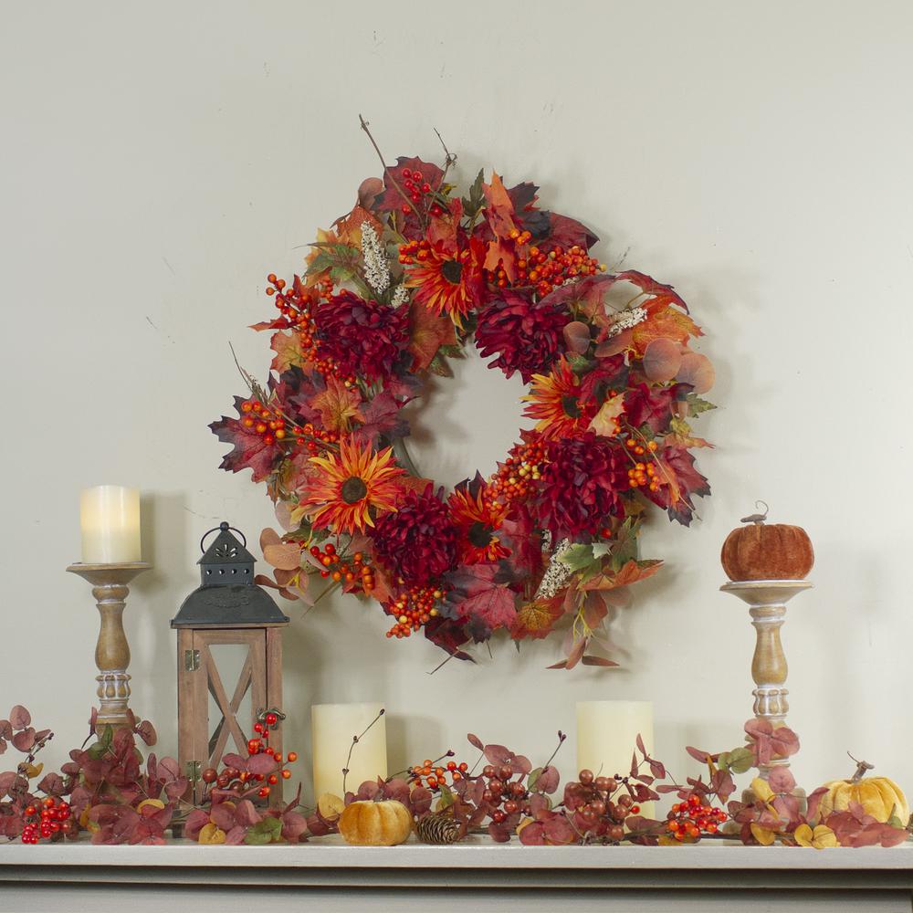 Leaves and Flowers Fall Harvest Wreath - 24-Inch  Unlit. Picture 2