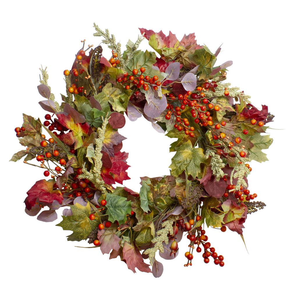 Leaves and Berries Artificial Fall Harvest Wreath - 20-Inch  Unlit. Picture 1