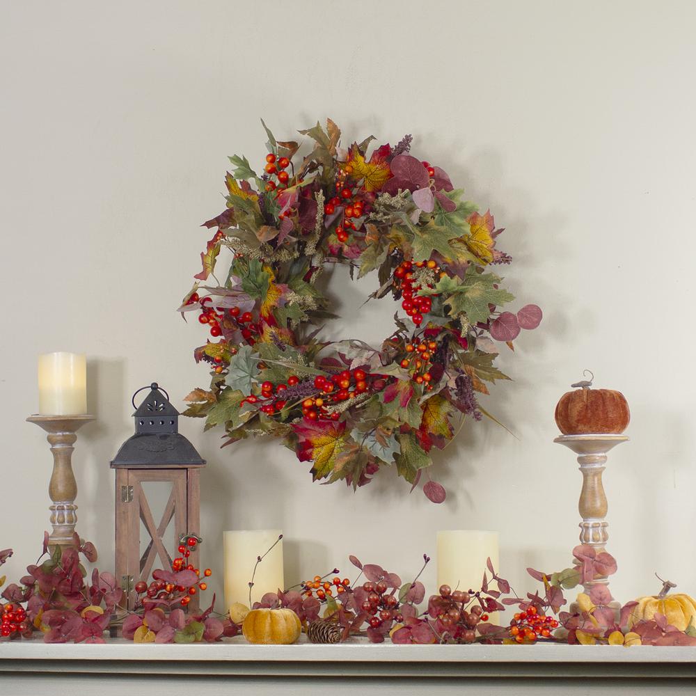 Leaves and Berries Artificial Fall Harvest Wreath - 20-Inch  Unlit. Picture 4