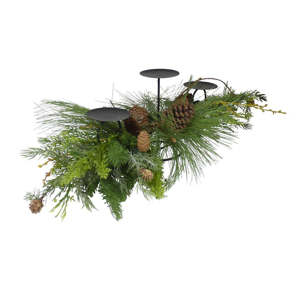 32" Brown and Green Artificial Pine Cone and Pine Needle Christmas Candle Holder. Picture 2