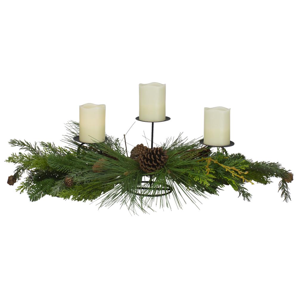 32" Brown and Green Artificial Pine Cone and Pine Needle Christmas Candle Holder. Picture 4