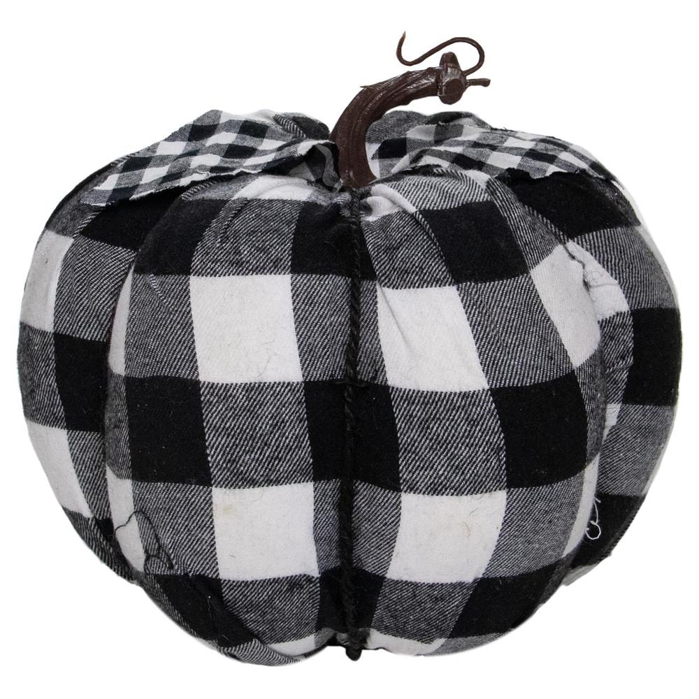 7" Black and White Buffalo Plaid Fall Harvest Tabletop Pumpkin. Picture 3