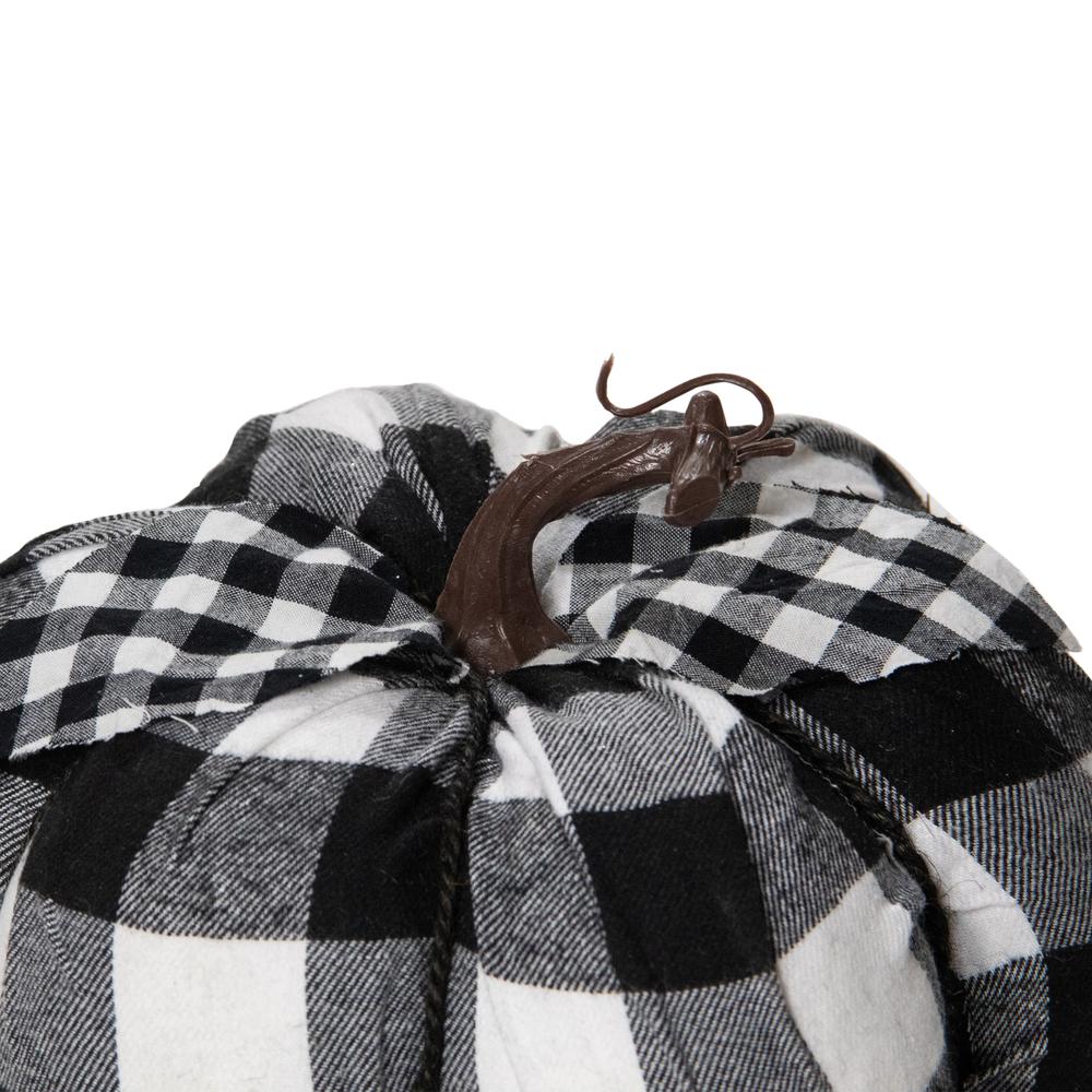7" Black and White Buffalo Plaid Fall Harvest Tabletop Pumpkin. Picture 2