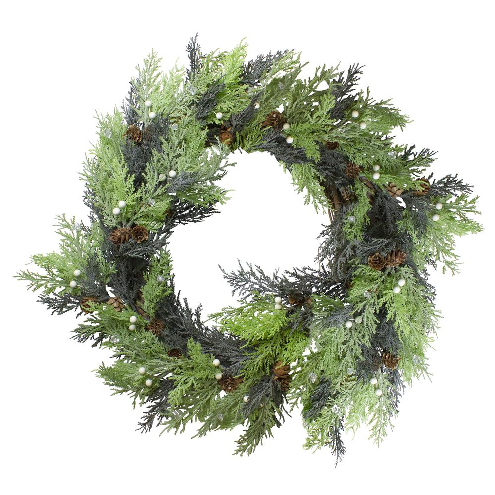 Berry  Cedar and Pine Cone Artificial Christmas Wreath - 24-Inch  Unlit. Picture 1