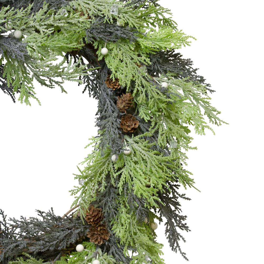 Berry  Cedar and Pine Cone Artificial Christmas Wreath - 24-Inch  Unlit. Picture 4