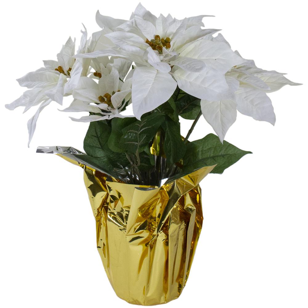 17" Potted White Artificial Poinsettia Christmas Arrangement. Picture 1