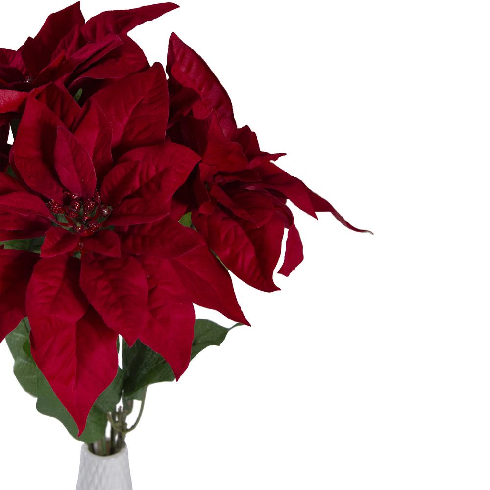 20" Red and Green Artificial Poinsettia Christmas Pick. Picture 3