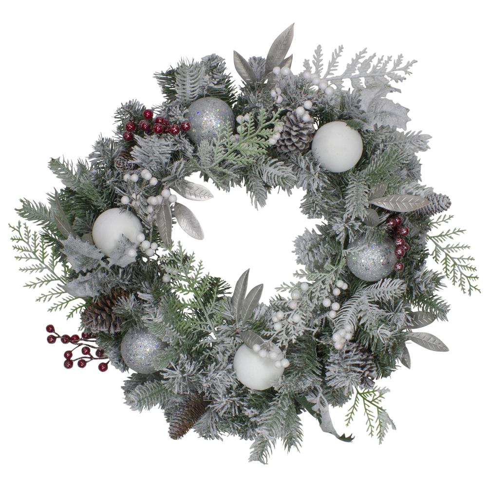 Frosted Cedar and Berries Artificial Christmas Wreath - 24-Inch  Unlit. Picture 1