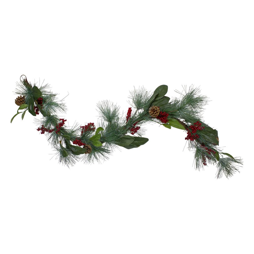 6' Leaves  Berry and Pine Needle Artificial Christmas Garland - Unlit. Picture 1