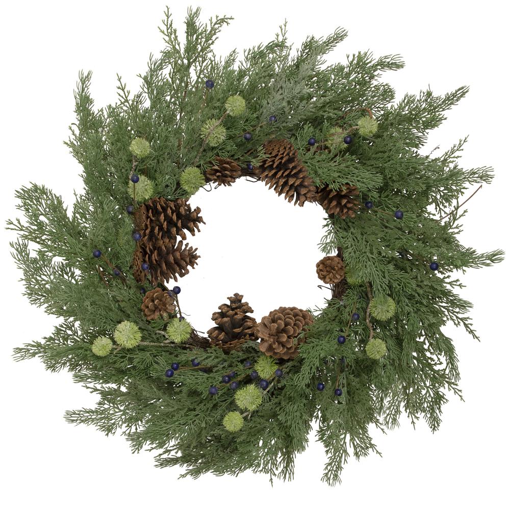 Pinecones and Blueberries Artificial Christmas Wreath  28-Inch  Unlit. Picture 1